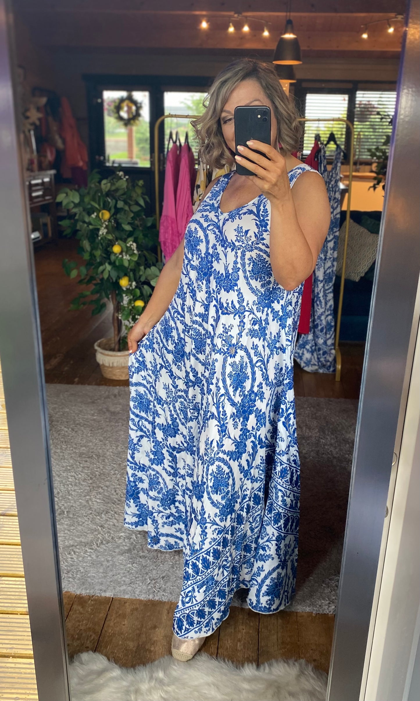 Blue and Gold Trapeze Dress