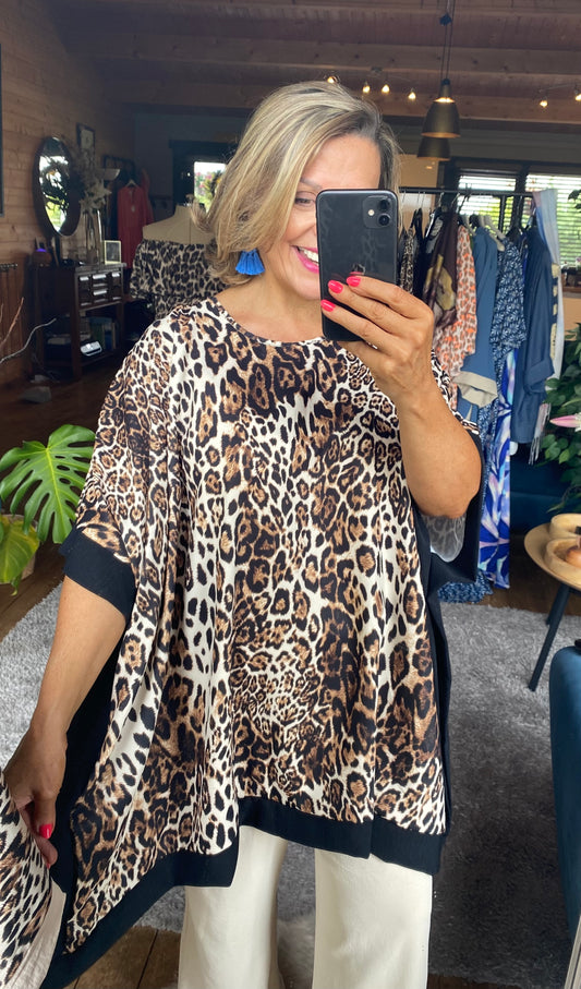 Leopard Print Contrast Hem Top