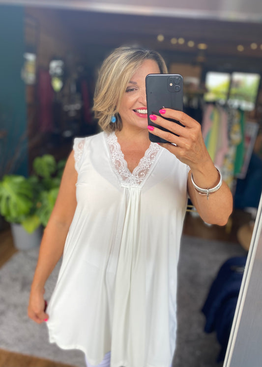 Sleeveless Top with lace Trim