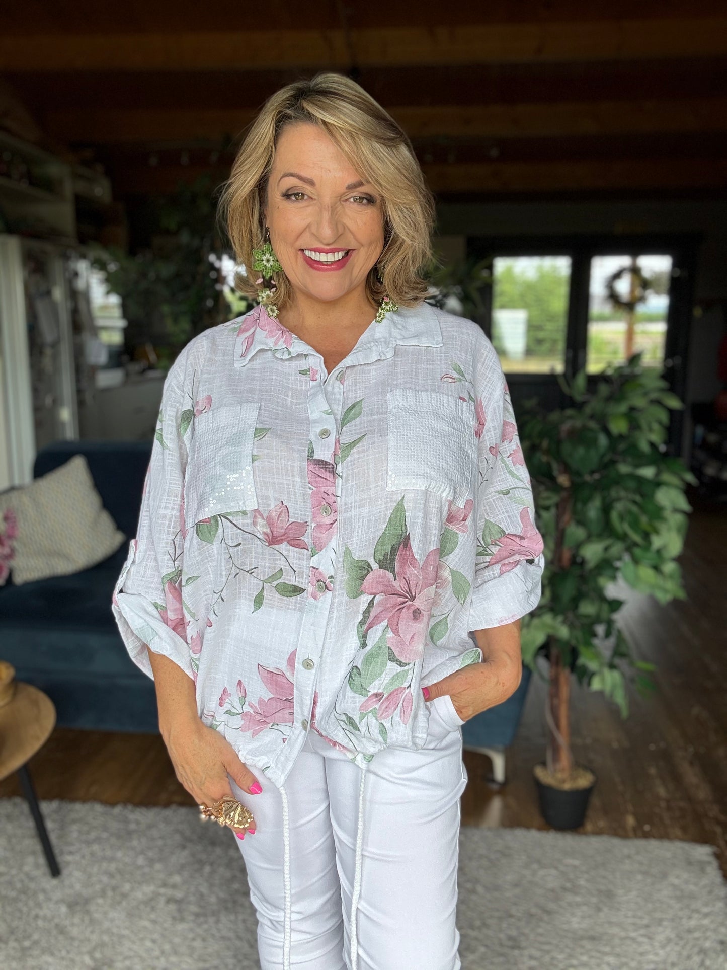 Orchid Garden Drawstring Shirt