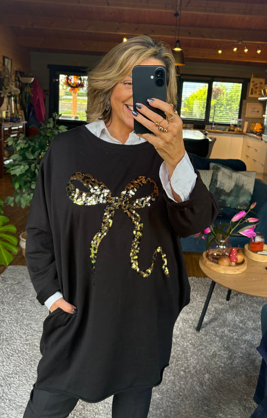 Christmas Sequin Bow Sweatshirt with pockets