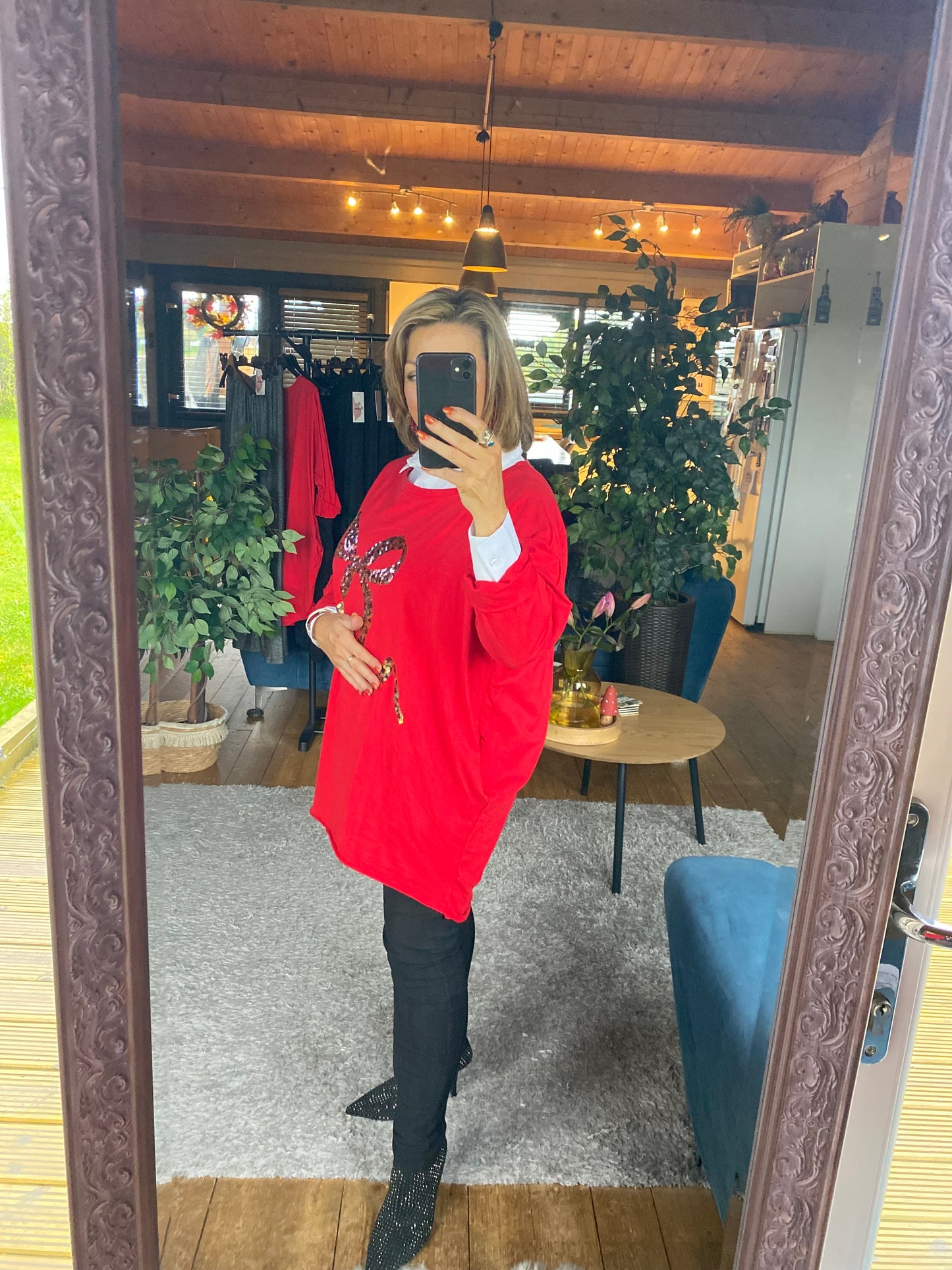 Christmas Sequin Bow Sweatshirt with pockets