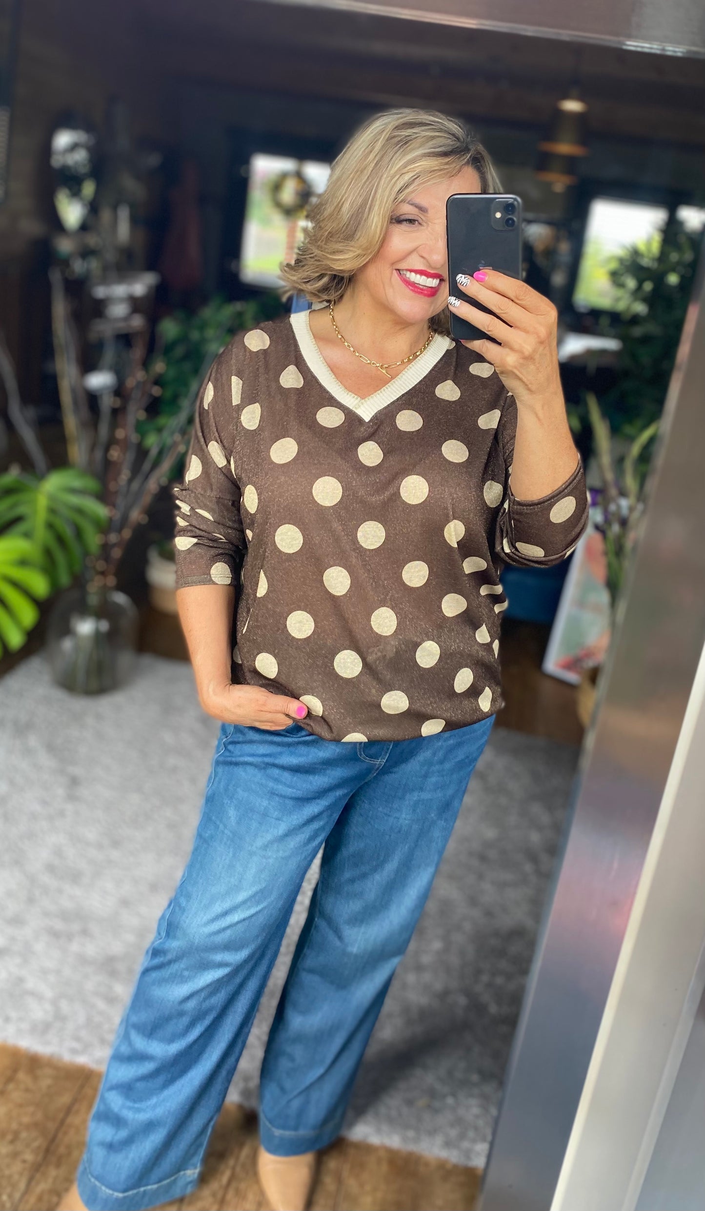 Lurex Fine knit Polka Dot Jumper