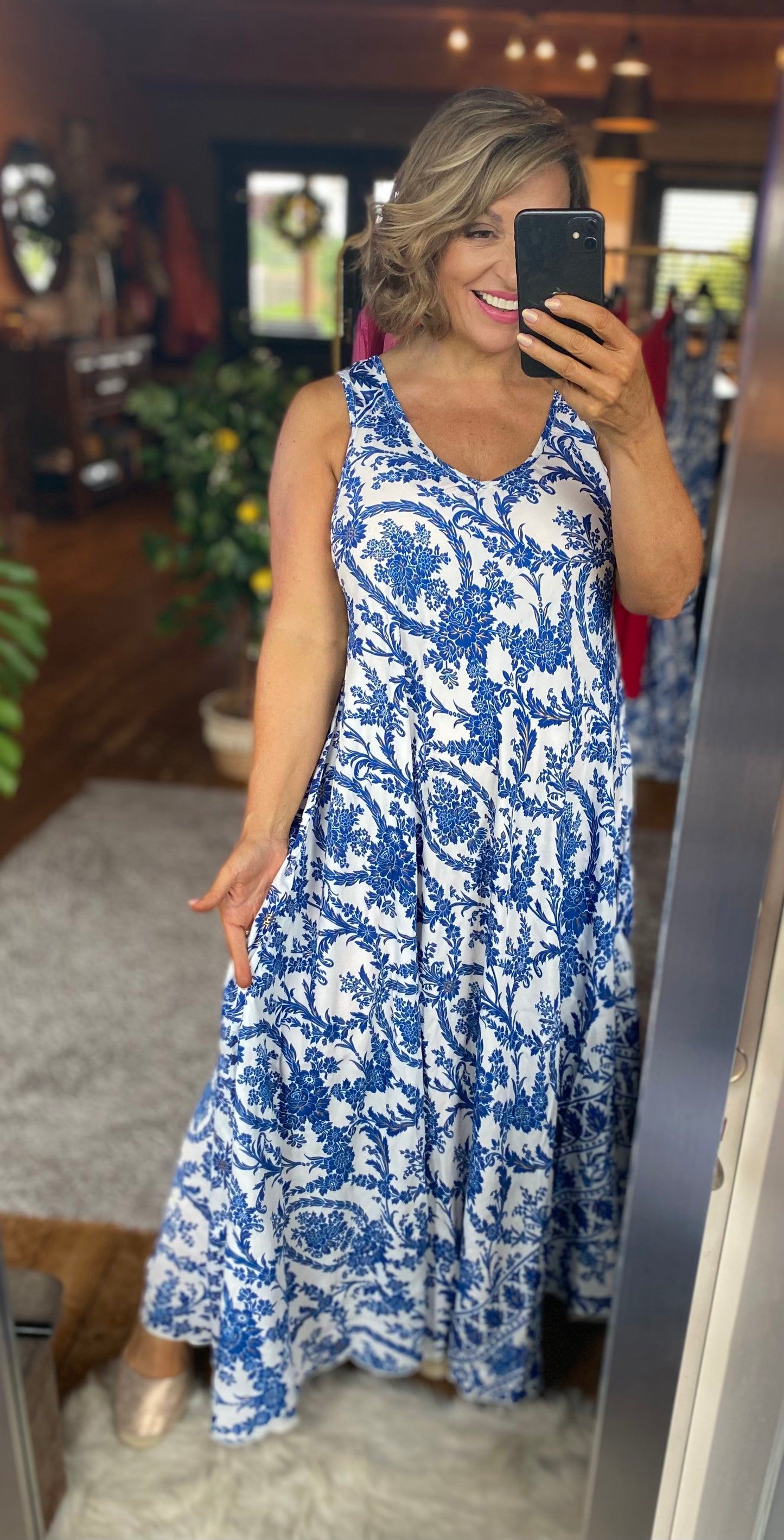 Blue and Gold Trapeze Dress