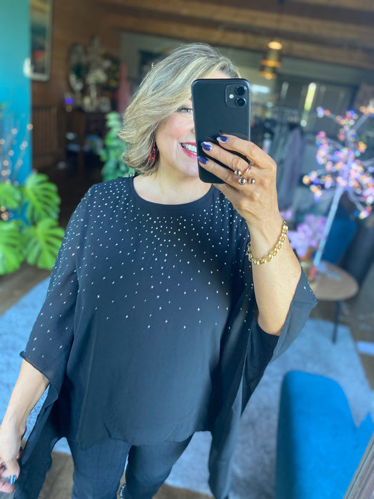 The Aoife  Rhinestone Tunic Mesh Top