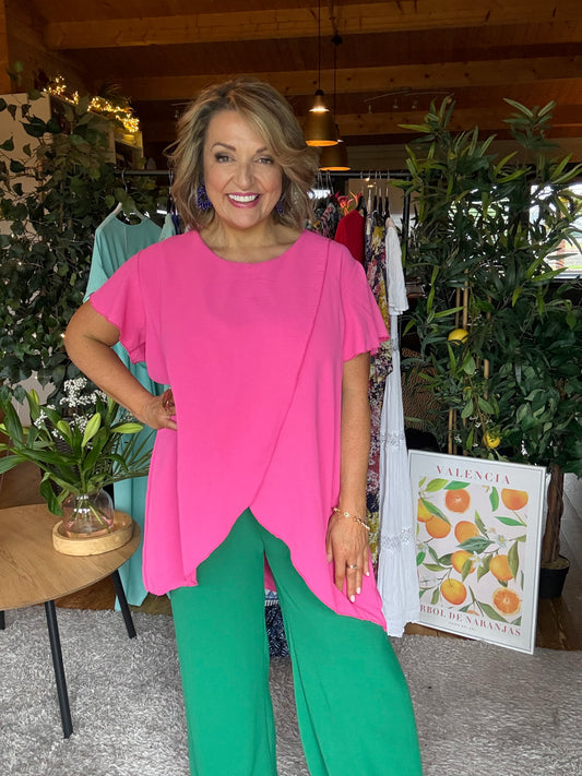 Bright Pink wrap top( slight defect)