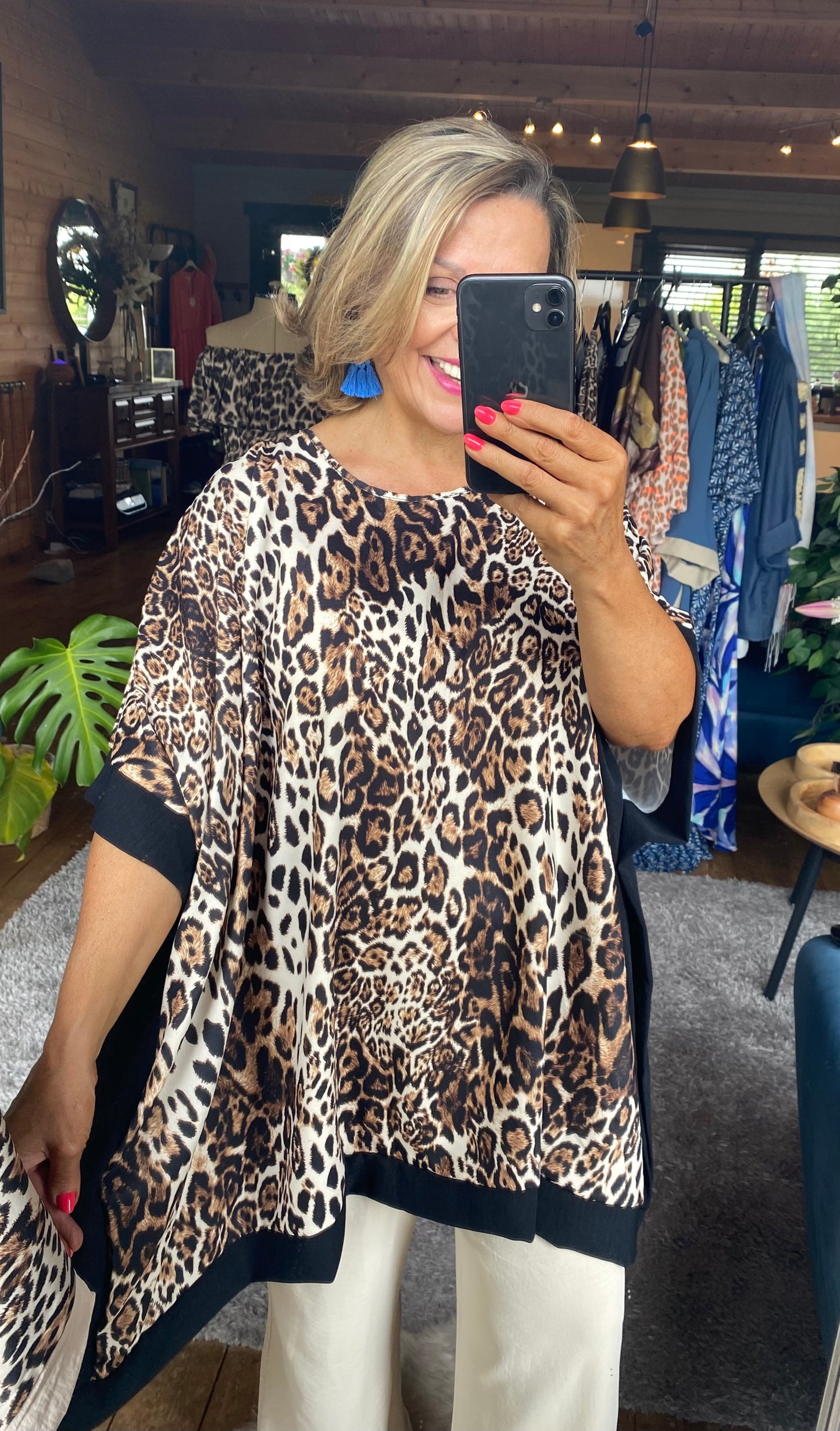 Leopard Print Contrast Hem Top