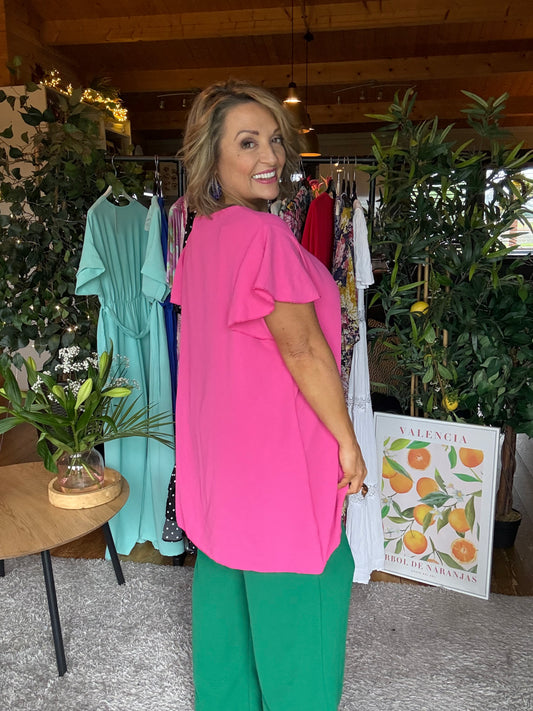 Bright Pink wrap top( slight defect)