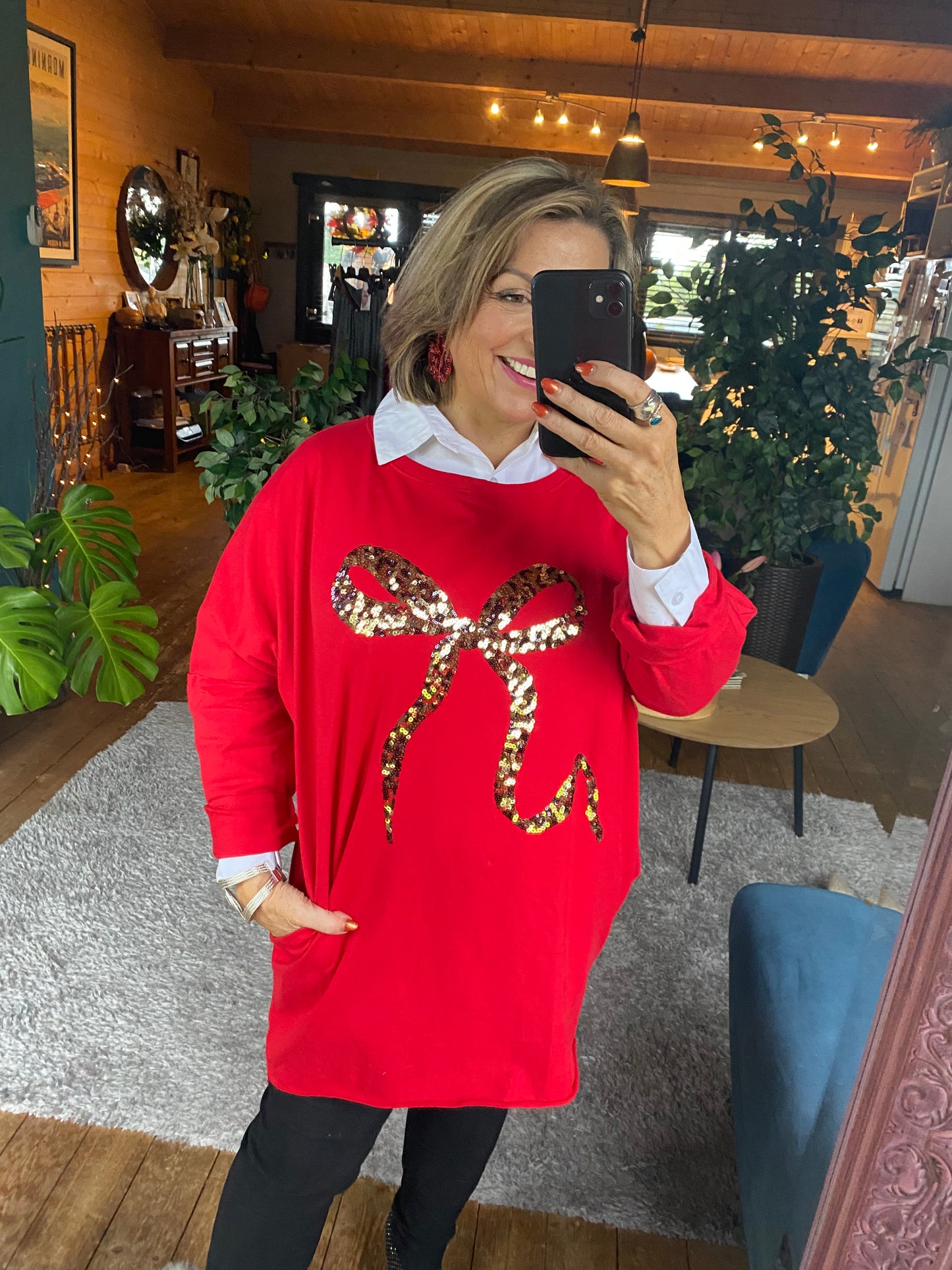 Christmas Sequin Bow Sweatshirt with pockets