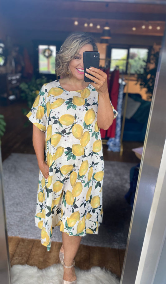 Pocket dress with Lemon Print