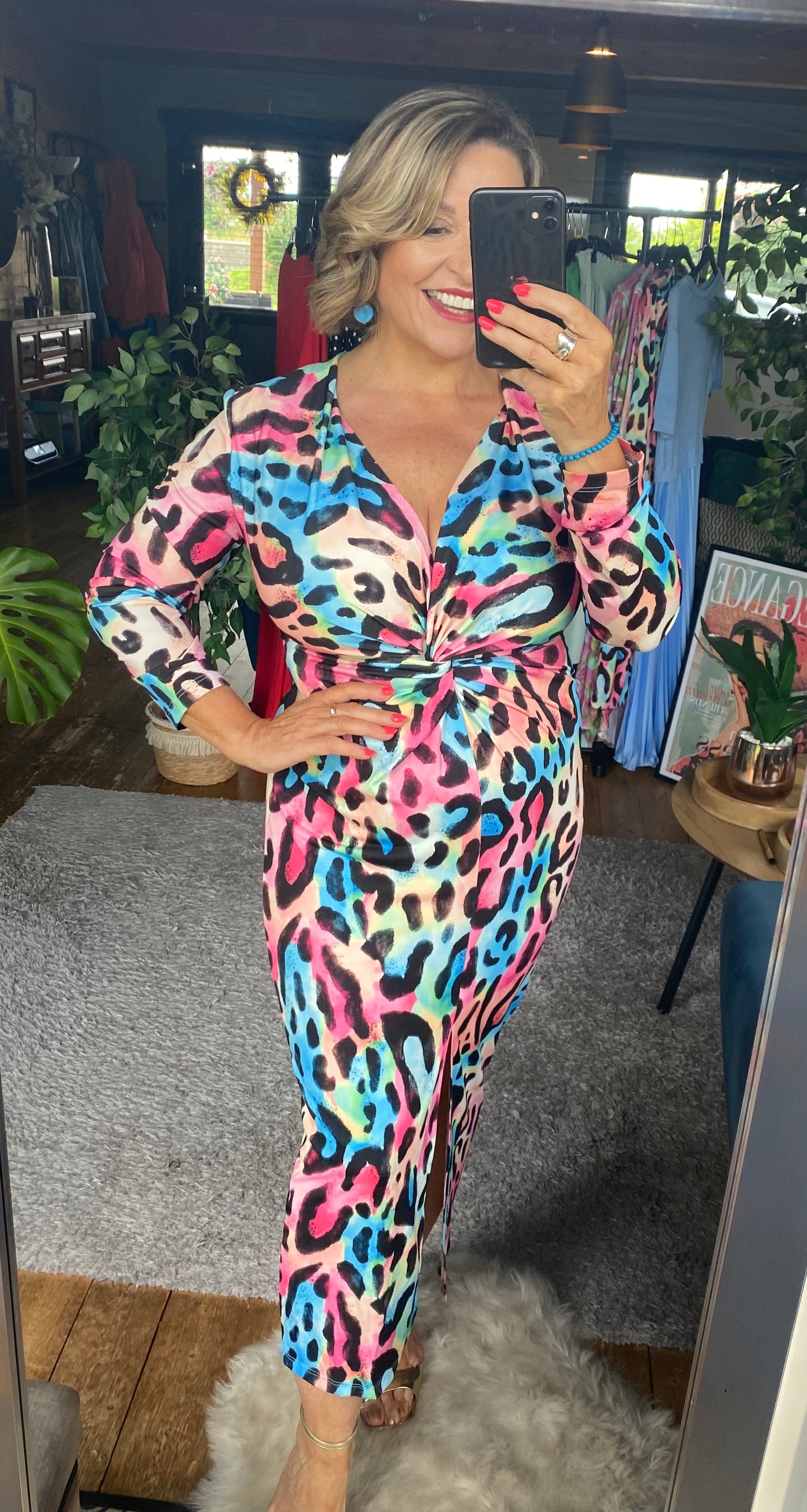 Multi-coloured Animal Print Bodycon Dress